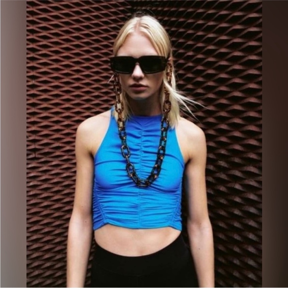 Zara Blue y2k style front ruched top